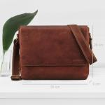 Moderne leren tas heren schoudertas dames groot leer smal 'San Diego' - als laptoptas 14-15 inch voor universiteit en werk business aktetas, Roma Cognac bruin, Medium
