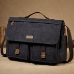 VASCHY Schoudertassen voor dames en heren, vintage, waterafstotend, gewaxt canvas, voor 14, 15,6, 17 inch, laptop, aktetas, schoudertas, laptoptas met gevoerde schouderriem