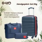 COOLIFE Koffer trolley koffer reiskoffer van ABS hard shell trolley 4 wielen TSA-slot de koffer bevat 1 reistas en 1 toilettas, blauw/rood, vrije tijd, dames, reizen