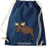 ShirtInStyle Kinder Turnbeutel, lustige Tiere Elch Hirsch mit Wunschnamen, Kinder, Tiere Zoo Kindertag Beutel
