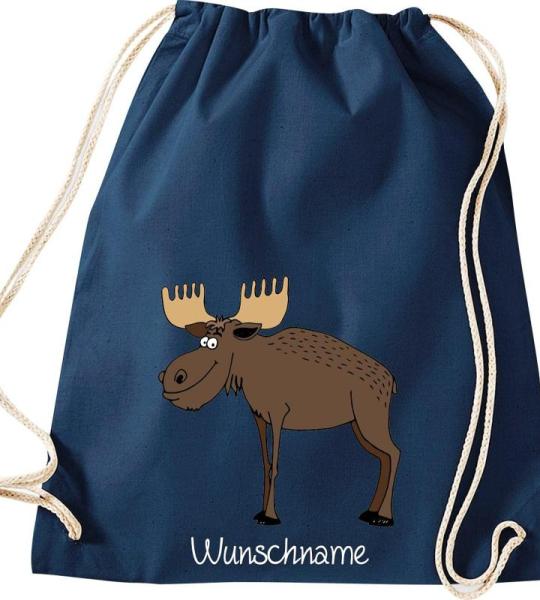 ShirtInStyle Kinder Turnbeutel, lustige Tiere Elch Hirsch mit Wunschnamen, Kinder, Tiere Zoo Kindertag Beutel
