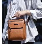 Hjkiopc Schoudertas heren schoudertas crossbody mobiele telefoon tas messenger bag heren tas shulder bag lederen borstzak, C-lichtbruin, Retro