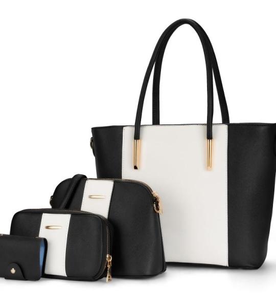 molshine HB036 Handtas voor dames, van veganistisch leer, grote schoudertas voor vrouwen, handtas, 4-delige set, bevat portemonnee, kaartpakket, draagtas voor kantoor, reizen, zwar