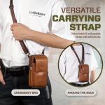 hengwin Multifunctionele echt lederen tas met dubbele ritssluiting, vintage look, schoudertas, mobiele telefoon, riemtas, telefoonholster voor reizen, outdoor-activiteiten