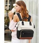 Rugzak voor dames, klein, elegant, waterdicht, cityrugzak, rugzaktas, 2-in-1, schoolrugzak, dagrugzak, beige + zwart + bruin PU, 13inch, Casual