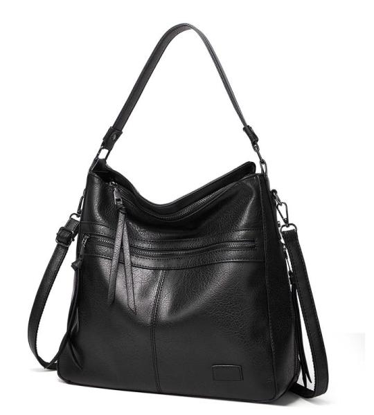 Sacmill Dameshandtas, PU-leer, schoudertas, shopper, topgreep, draagtas, elegante schoudertas voor vrouwen, zwart, Hobo