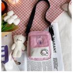 Kawaii Schoudertas voor meisjes, schattig canvas, schattige messenger satchel met bunny-sticker en beer-hanger, adrette stijl, dameshandtas, portemonnee, roze