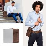 LEABAGS Leren schoudertas voor dames en heren, messenger bag met schouderriem, schoudertas, werktas, draagtas, handtas, echt lederen tas, kow saddle horse, Koe Saddle Paard, Boheem