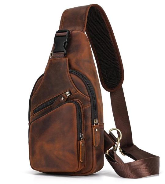 newsbirds Heren echt lederen borsttas schoudertas sport outdoor schoudertas wandelrugzak, 9455 bruin, Retro