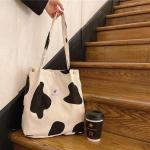 Grote schoudertas voor dames, corduroy schoudertas, strandtas, crossbody tas, shopper, tote bag, boodschappentas, handtas, shopper voor werk, winkelen, school, Cow., 34 cm x 11 cm 
