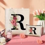 Katoenen tas gepersonaliseerd met naam initial boodschappentas met letters vrouwen draagtas en make-uptas cadeau voor vriendin bruidsmeisje mama voor verjaardagen, bruiloft (R)