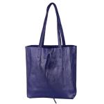 - T253 - Ital. Handtas met binnenzak van leer, blauw violet metallic, Medium