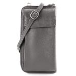 - P06 - ital. Dames schoudertas portemonnee mobiele telefoon tas leer, grafietgrijs, Small