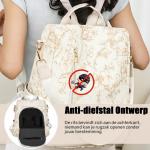 Anti-diefstal Rugzak voor Vrouwen Waterdichte Oxford Rugzakrugzak voor Dames Lichtgewicht Stijlvolle Schooltassen voor Dagelijks Gebruik Uitgaan Reizen Werken (Print Beige)