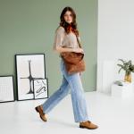 Vintage schoudertas Sofia, schoudertas van leer met 2 riemen, handtas voor dames, camel