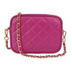 , Dames schoudertas, gewatteerd, van echt leer, gemaakt in Italië, model Nora, kleine tas met ketting schoudertas clutch voor dames, elegant meisje, Fuchsia