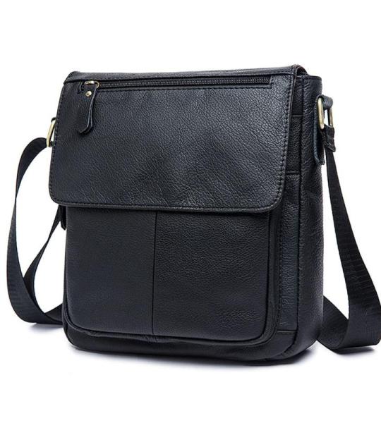 Vintage schoudertas leer heren tas om te hangen dames schoudertas echt leer polstas crossbody bag werktas messenger bags cadeau voor mannen, zwart, Large, Retro
