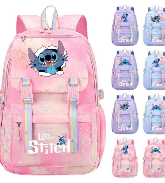 Stitch Premium rugzak voor middelbare scholieren, schoolrugzak, reistas voor jongens en meisjes, met netvak aan de zijkant en voorvak met ritssluiting, meerkleurig, 47 cm (hoogte),