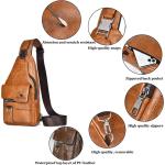 Sling tas voor heren, leren borsttas, waterdichte , casual lichte tas, mobiele telefoontas, crossbody tas voor wandelen, fietsen, kamperen, lichtbruin