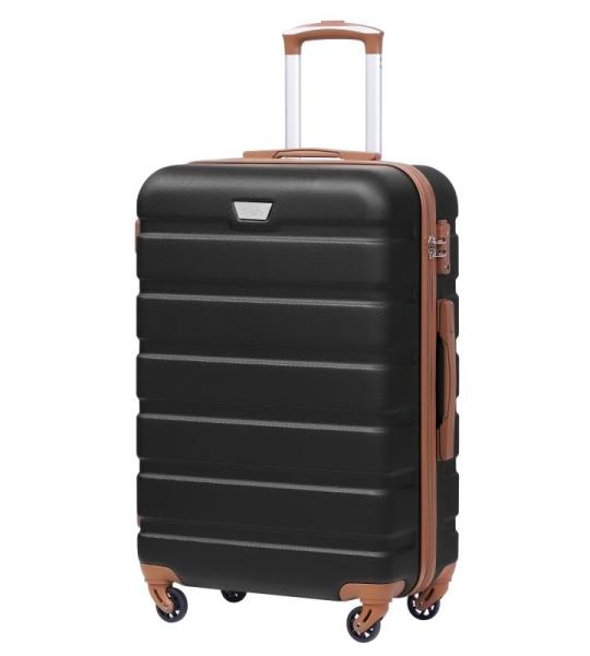 COOLIFE Harde koffer trolley rolkoffer reiskoffer ardschaal Boardcase handbagage met TSA-slot en 4 wielen, zwart/bruin, Premium koffer