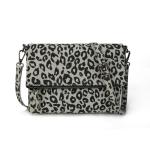 Schoudertas voor dames, schoudertas met ritssluiting, crossbody tas, leren handtas, klein, dagrugzak, Grijs-luipaard, Small