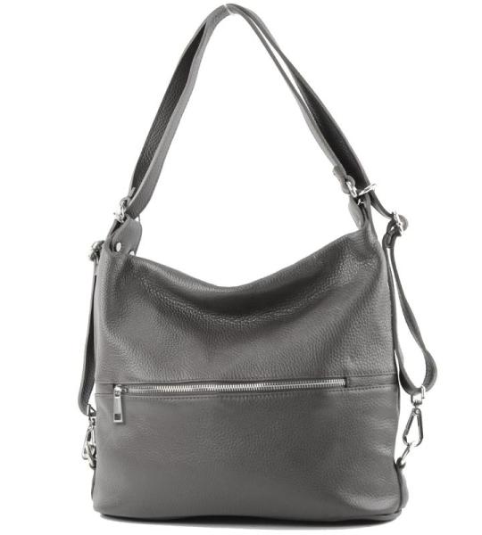 - T189 - ital. Dames rugzak tas 2-in-1 leer, Tent grijs, Medium