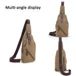 FANDARE Sling Bag met hoofdtelefoonopening voor studenten, party, outdoor, multifunctionele schoudertas voor dames en heren, slijtvast canvas, Kaki, Retro
