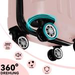 BEIBYE Koffer met harde schaal, trolley, rolkoffer, reiskoffer, veiligheid, cijferslot, dubbele wielen, ABS-materiaal, handbagage, 4 wielen, M-L-XL-set, roze goud