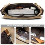 VASCHY Schoudertassen voor dames en heren, vintage, waterafstotend, gewaxt canvas, voor 14, 15,6, 17 inch, laptop, aktetas, schoudertas, laptoptas met gevoerde schouderriem