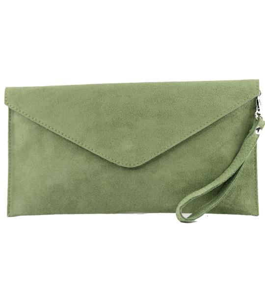 - T106 - ital. clutch avondtas van suède, grijsgroen, Small