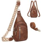 Borstzak voor dames, sling bag, 2-in-1 rugzak, klein, met 2 afneembare schouderbanden, PU-leer, crossbody tas, schoudertas, handtas, schoudertas, diefstalbestendig, bruin
