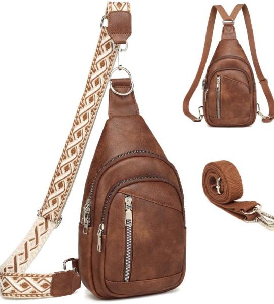 Borstzak voor dames, sling bag, 2-in-1 rugzak, klein, met 2 afneembare schouderbanden, PU-leer, crossbody tas, schoudertas, handtas, schoudertas, diefstalbestendig, bruin