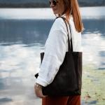 Premium Shopper Kira, grote leren schoudertas, tote bag voor dames, zwart, zwart, 33,5 x 30 x 10 cm