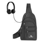 Borstzak - waterdichte schoudertas, ultralichte schoudertas met USB en hoofdtelefoonuitgang, sling bag voor heren en dames, 26 x 16 x 4,5 cm, zwart, zwart