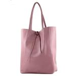 Modamoda T163 Shopper, tas, van leer, groot, met binnenvak, Oudroze, Large Roze