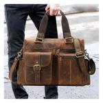 SPYBY Schoudertassen leren handtassen, duffeltassen voor mannen, bagareizen duffels 's nachts weekendtassen (kleur: bruin)