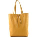 Modamoda T163 Shopper, tas, van leer, groot, met binnenvak, mosterdgeel, Large