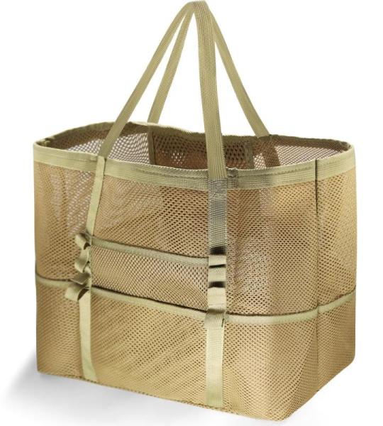 Grote strandtas van mesh voor dames, draagbaar, XXL familie, strandtas voor dames, opvouwbaar en herbruikbaar, grote nettas voor het strand, voor zand, zwemmen, reizen, winkelen, K