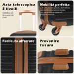 COOLIFE Koffer trolley koffer reiskoffer van ABS hard shell trolley 4 wielen TSA-slot de koffer bevat 1 reistas en 1 toilettas, zwart/bruin, vrije tijd, dames, reizen