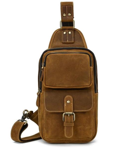 newsbirds Heren echt lederen borsttas schoudertas sport outdoor schoudertas wandelrugzak, 9331 lichtbruin, Retro