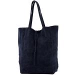 Modamoda T163 Shopper, tas, van leer, groot, met binnenvak, donkerblauw suède., Large