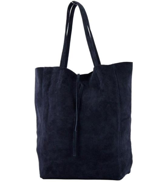 Modamoda T163 Shopper, tas, van leer, groot, met binnenvak, donkerblauw suède., Large