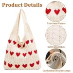 Tote Bag esthetische gehaakte tas, gehaakte tas, gebreide schoudertas, gehaakte boodschappentas, wordt geleverd met 1 stuk berenpoot tashanger hartvormige strandtas handtas, wit