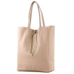 Modamoda T163 Shopper, tas, van leer, groot, met binnenvak, Rosabeige, Large