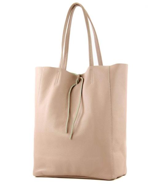 Modamoda T163 Shopper, tas, van leer, groot, met binnenvak, Rosabeige, Large