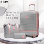 COOLIFE Koffer trolley koffer reiskoffer van ABS hard shell trolley 4 wielen TSA-slot de koffer bevat 1 reistas en 1 toilettas, grijs/roze, koffer