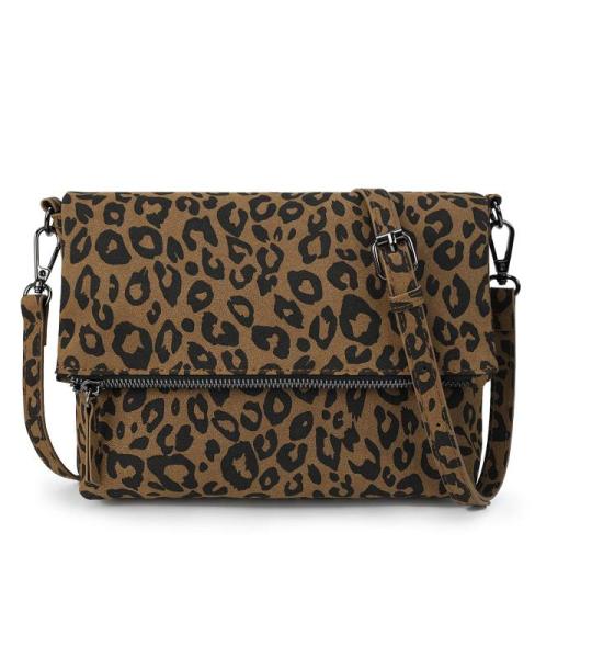 Schoudertas voor dames, schoudertas met ritssluiting, crossbody tas, leren handtas, klein, dagrugzak, Bruin-luipaard, Small