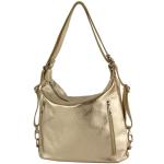 - T249 - ital. Dames rugzak tas 2 in 1 leer, Lichtgoud metallic, Medium