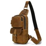 newsbirds Heren echt lederen borsttas schoudertas sport outdoor schoudertas wandelrugzak, 9331 lichtbruin, Retro
