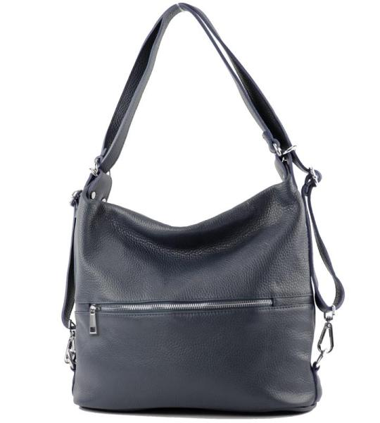 - T189 - ital. Dames rugzak tas 2-in-1 leer, donkerblauw, Medium